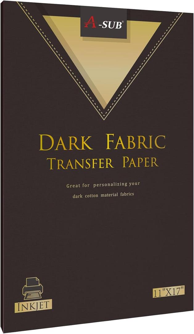 A-SUB Heat Transfer Paper for Dark Fabric, 11X17 Inch Iron On Transfer Paper for Inkjet Printer 10 Sheets, Make Custom T-Shirts, Totes, Bags
