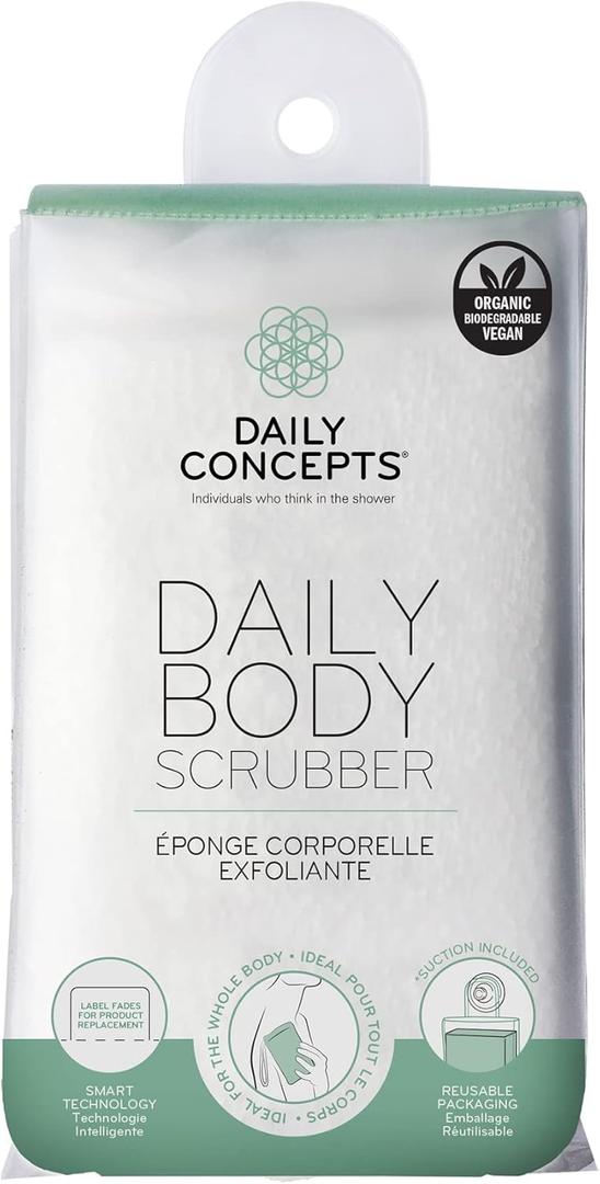 DAILY CONCEPTS Daily Body Scrubber, Soy-Based and Organic Cotton. The Bath Sponge Deeply Cleanses The Skin and Creates A Rich Foamy Lather. The Outer Texture Provides A Gentle Exfoliation - Pack of 2