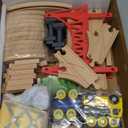 Tiny Land 55PCS Wooden Train Set - Compatible with Major Brand Tracks, Educational Toy for Toddlers & Kids Ages 3-7, Durable Wooden Railway Tracks