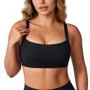 UNISSU Hugcurve Adjustable Sports Bra Square Neck Wireless Padded Yoga Workout Tops Black X-Large 
