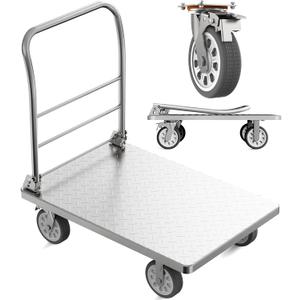 Heavy Duty Platform Truck Cart, Flatbed Cart Folding Hand Trucks, 2200lbs, with 6" Swivel Brake Casters, Foldable for Easy Storage (36" x 24") (Silver)