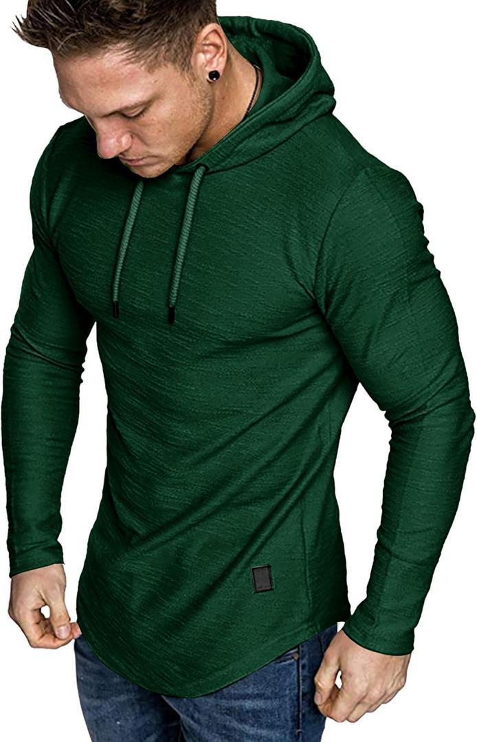 Lexiart Mens Fashion Athletic Hoodies Sport Sweatshirt Solid Color Fleece Pullover (3X-Large, Dark Green)