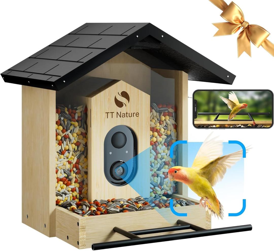 Bird Feeder with Camera, Upgraded 1.5L Smart Bird Feeder with AI Identify for 10000 Plus Bird Species, Auto Capture Bird & Real-time Notifications, Ideal Gift for Bird Lovers (Iron Roof)