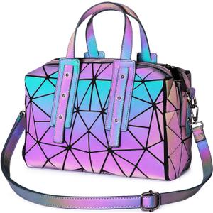 LOVEVOOK Geometric Luminous Purses and Handbags for Women Holographic Reflective Crossbody Bag Wallet