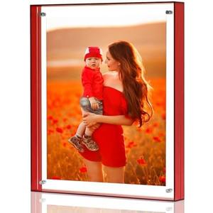 MFoffice 11x14 Picture Frame, Stunning Color Acrylic Floating Photo Frame, Use as 11x14, 10x12, 10x10, 9x12 Picture Frame, Horizontal and Vertical Formats for Tabletop Display, Red, 1Pack (Cracked In Some Places)