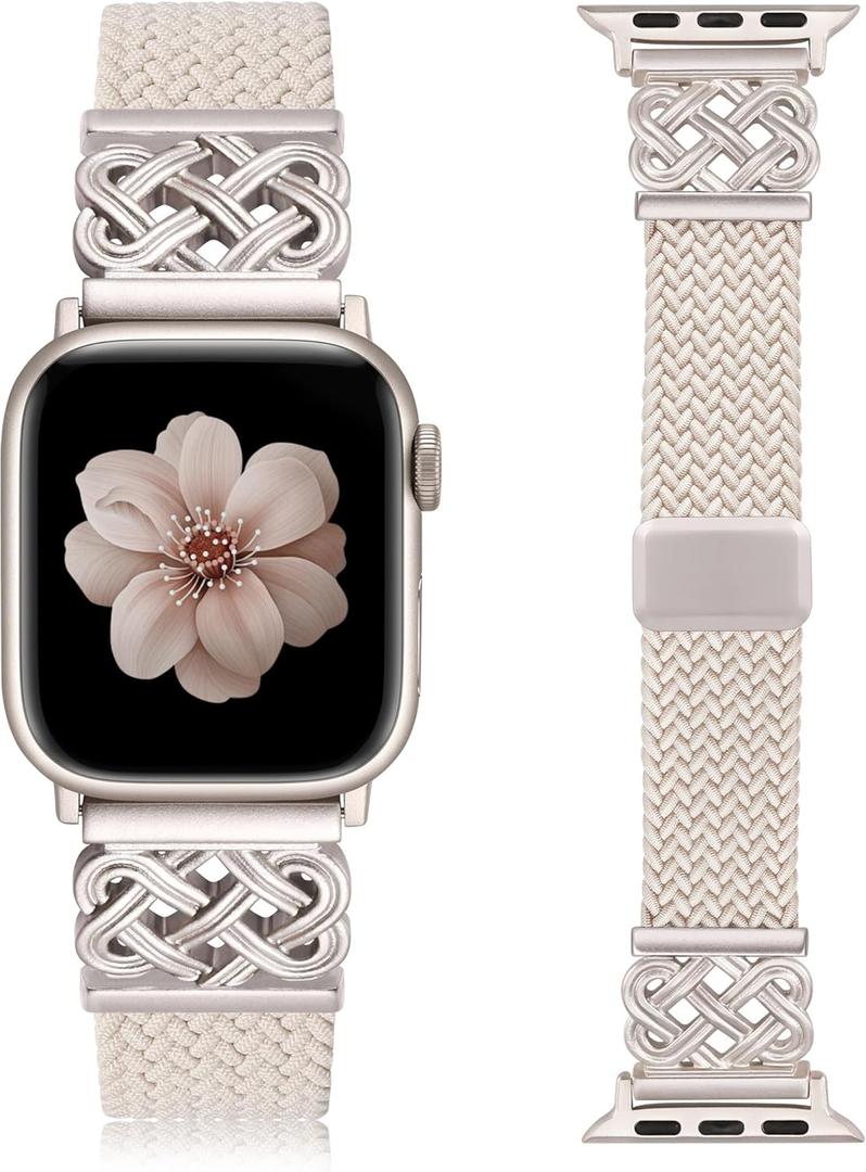 TOYOUTHS Braided Magnetic Band Compatible with Apple Watch Bands 42/ 41/ 40/ 38mm Women Men, Dressy Celtic Metal Fancy Stretchy Elastic Bracelet Strap for iWatch Series 11 10 9 8 7 6 5 4 SE 3 2 1