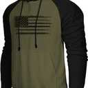 H HYFOL Men's Sweatshirt USA FLAG Patriotic Graphic Polyester Hoodies for Men Pocket Raglan Long Sleeve Sweatshirts (3X-Large, Olive Green)