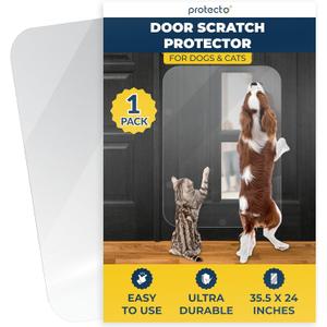 PROTECTO Heavy Duty Door Protector from Dog Scratching, 35 x 24 Clear Door Scratch Protector, Easy & Quick to Install on Window, Wall, Screen & Sliding Doors | Cat Scratch Guard for Indoors Outdoors (1-pack Clear)