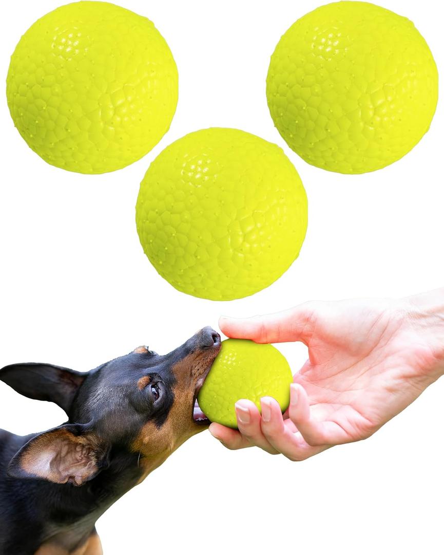 ALPI Chomp Ball - Durable Chew Toys for Dogs & Other Pets - Stimulating Dog Toys for Aggressive Chewers - Soft Dog Chews - 3-Pack, Neon Yellow