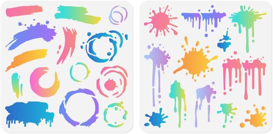 2pc Ink Splatter Wall Stencil for Painting, 11.8"x11.8" Brush Strokes Reusable Stencil for Wood Burning, Splatter Brushwork Paint Template DIY Craft Art Stencil on Wood Fabric Canvas Journal
