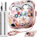 Inesore with Safety Lock for AirPods 4 Case Cover 2024, Floral Cute AirPod 4th Generation Case for Women Girly with Cleaner Kit and Keychain- Pink Berry Flower