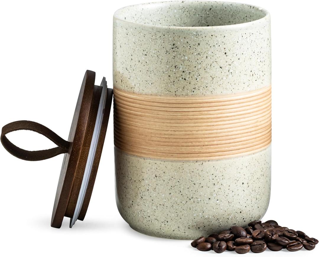 Miamolo Coffee Storage Container Jar with Lid, Ceramic Kitchen Food Storage Jars with Airtight Lids for Spice Sugar Cookie, Stackable Decorative Jars for Coffee Countertop, 28 fl.oz