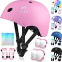 Vvinca Kids Toddlers Bike Helmet Adjustable for Ages 3-5-8 Years, Knee Pads and Elbow Pads Set Wrist Guard Sports Protective Gear Set for Roller Skate Bicycle Skateboard Scooter Girl Boy Birthday Gift (4 Pink)