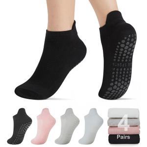 Pilates Socks with Grips for Women 4 or 6 Pairs Non-Slip Yoga Socks for Dance and Workout Athletic Fitness Socks (Black,gray,white,pink)