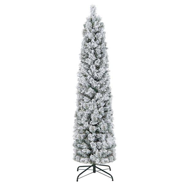 6-ft Pre-Lit Slim Christmas Tree Flocked Decoration with Pine Needles