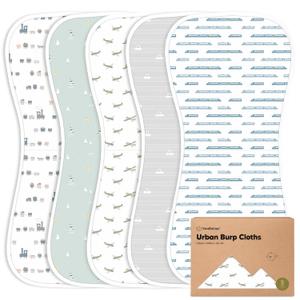 Organic Burp Cloths Baby Boy & Girl - 5-Pack Super Absorbent Cotton Burping Cloths for Babies, Soft & Plush Newborn Spit Up Rags, Infant Towels for Milk Spit Up, Unisex, Large 21" x 10" (Vessels)