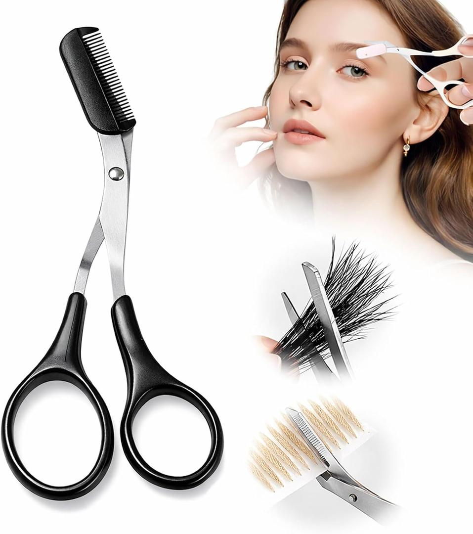 2 x Eyebrow Trimmer Scissor,Eyebrow Trimmer for Women Men,2-in-1 Professional Finger Grip Brow Scissors Scissor with Comb,Non-Slip Eye Brow Razors,Eye Brow Shaper Makeup Tool (Black)