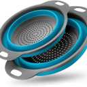 2 Pack Collapsible Silicone Colander with Handle, Over Sink Foldable Food Strainer, BPA-Free Space Saving Drain Basket for Vegetables, Fruits, Pasta, Kitchen & Camping (Blue)