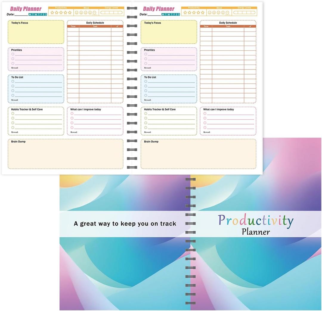 ADHD Daily Planner for Neurodivergent Adults,Productivity Daily Planner,200 Pages Daily To Do List for Work & Personal Life,Task Management Organizer Self-Cares,Weekly Schedule,Brain Dump to Stay Organized and Focused-12 x 8 inches