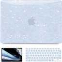 B BELK Compatible with MacBook Air 13 inch Case 2022 2021 2020 2019 2018 M1 A2337 A2179 A1932, Plastic Hard Shell Case for MacBook Air 13.3 inch + Keyboard Cover +Screen Protector, Shiny Blue Pearl