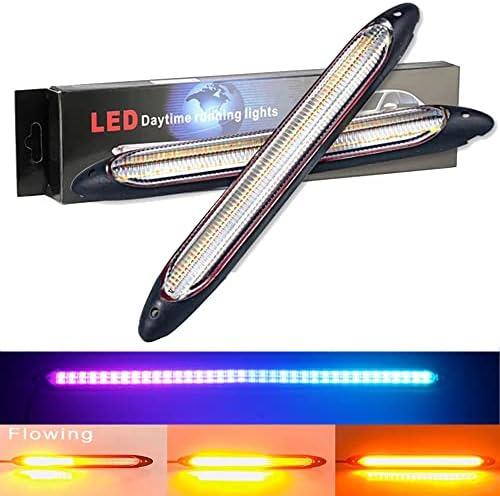 YSY Led Car DRL Daytime Running Lights Strip Waterproof 12V Auto Headlight Sequential Turn Signal Yellow Flow Day Light Universal 2Pcs (15.5cm, colorful and yellow)
