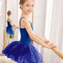 Zaclotre Little Girls Sequin Leotard Sparkly Strap Ballet Leotards Tutu Dress Ballerina Outfit Dance Costume for Kids Royal Blue Size 8-9 Years