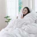 MooMee Bedding Duvet Cover Set 100% Washed Cotton Linen Like Textured Breathable Durable Soft Comfy (Solid Bright White, Cal King 104"x98")