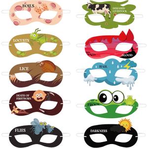 Chuangdi 30 Pieces Passover Plague Mask Felt Pesach Face Masks Animal Pesach Decorations for Adults Passover Seder Party Crafts Gifts Costume Accessories, 10 Styles