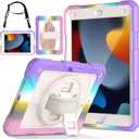 LTROP Case for iPad 9th/8th/7th Generation 10.2 Inch (2021/2020/2019) [ShoulderStrap][Pencil Holder][Swivel Stand], Protective Cover for iPad 9/8/7 Gen 10.2 - Multicolor/Beige