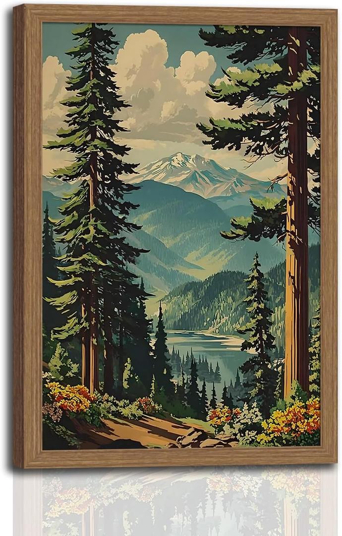National Park Wall Art Framed, Mountain Forest Landscape Print, 12"L x 16"W