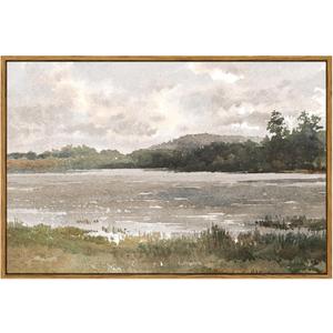 VIYYIEA Vintage Nature Large Framed Wall Art, Lakeside Landscape Paintings Art Decor Aesthetic, Canvas Print Artwork, Retro Scenery Wall Pictures for Bedroom Bathroom Office 24X36 Inch