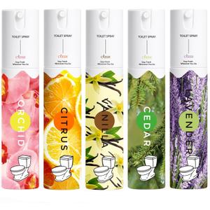 Travel Size Toilet Spray, Bathroom Odor Eliminator, 5 Pack, 1 fl oz Each, Up to 250 Uses, For Home and Travel, Essential Oils Freshener Spray, Orchid, Citrus, Vanilla, Cedar, Lavender