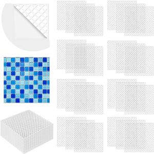 24 Pcs Mosaic Grid Tile Mesh with Adhesive Backing, 12x12 Inch Alkaline Resistant Fiberglass Sheets for DIY Installation, Crafts, Bathroom, Kitchen (24 Pack)