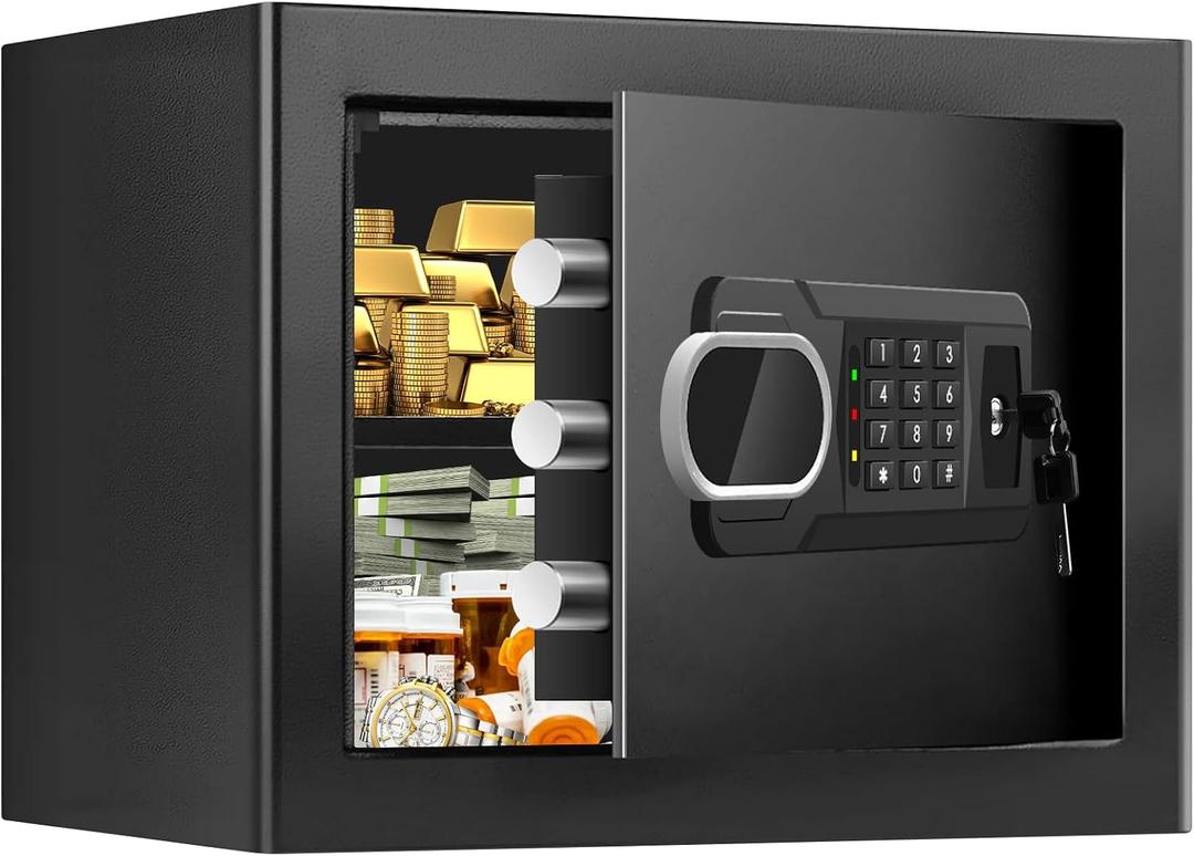 1.3 Cubic Feet Small Fire Safe Box for Home, Fireproof Safety Lock Box with Digital Keypad, Spare Keys and Removable Shelf, Personal Security Home Safes for Money, Jewelry, ID Documents