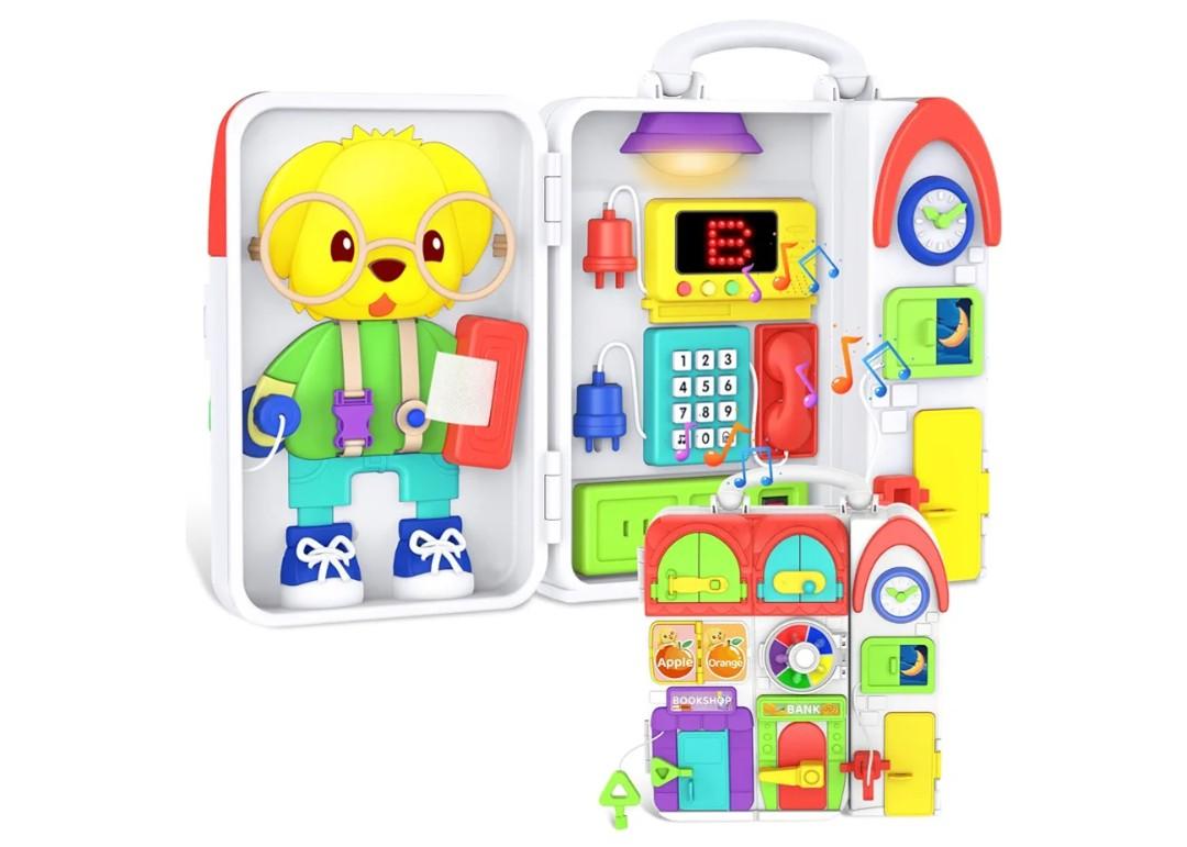 Toddler Toys for 1-2 Year Old Boy, Musical Montessori Busy Board, Early Educational Toy for Toddlers 1-3, Motor Skills Developmental Toy for 12-18 Month Age, Birthday Gift for 1+ Year Old Boy Girl