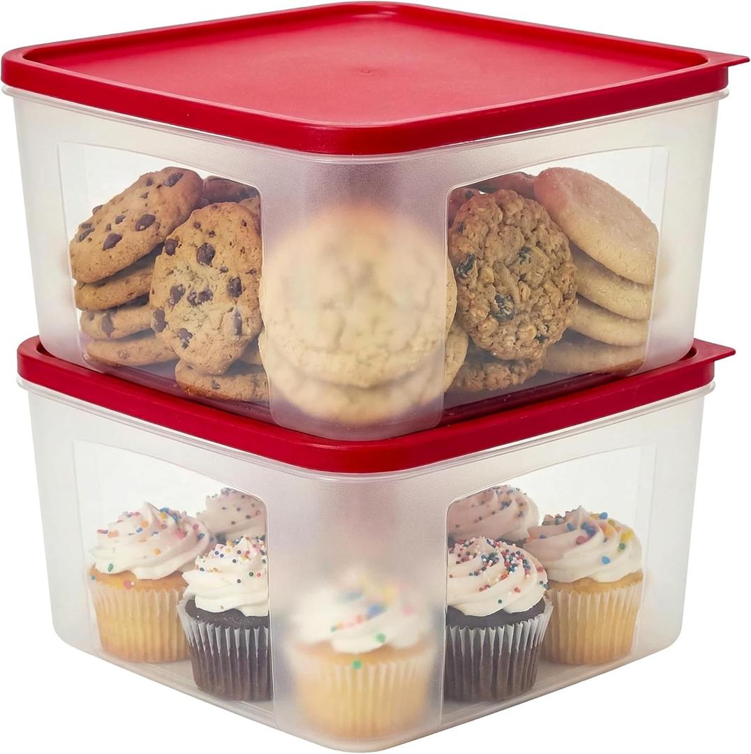 Cookie Storage Containers Airtight (2-Pack) 3.7L Square Plastic Cookie Box, Freezer & Microwave Safe, Stackable Food Containers with Lids for Cookies, Baked Goods & Meal Prep