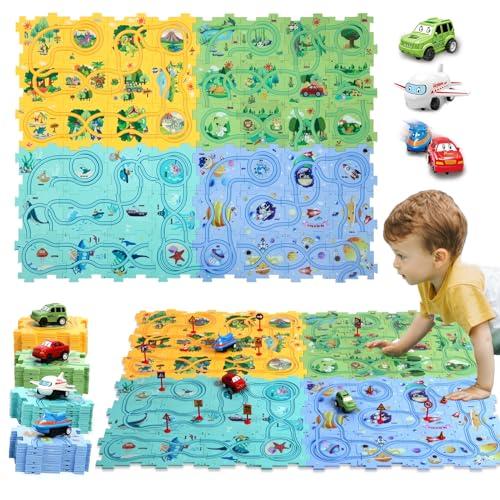 Puzzle Racer Kids Car Track Set Puzzle Racer Car Track Set with Roadmap Puzzle Track Car Play Set Toy for Kids 3-8 Years Old(100Pcs, 4 Stytle), Set1-25 PCS,  A-4 Stytle