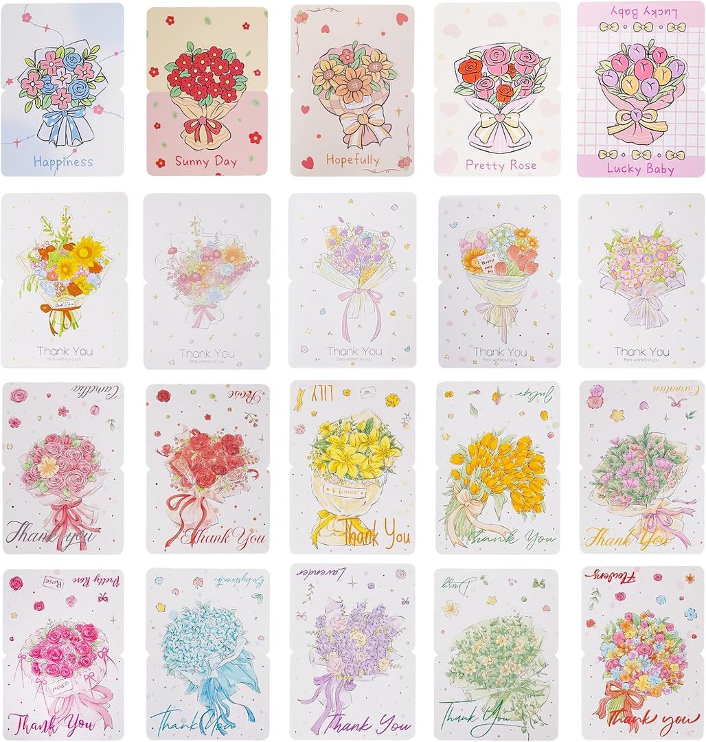 CSH 60 Pcs Thank You Cards Bulk (20 Floral Designs, 3 Pcs in Each) with 60 Colorful Envelopes, 3.85x5.35 Inches, Assorted Blank Greeting Cards Folded for All Occasions
