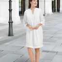 KYAL Women's Denim Short Summer Dress V-Neck Mid-Sleeve Shift Casual Relaxed Beach Party Flowy Dress (White, M)