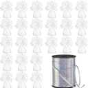Yunsailing 24 Pcs Balloon Weights Metallic Anchor Balloon Holder for Helium Balloons Heavy Table Weights and 1 Roll Iridescent Crimped Ribbon for Birthday Wedding Baby Shower Party(Silver, White)
