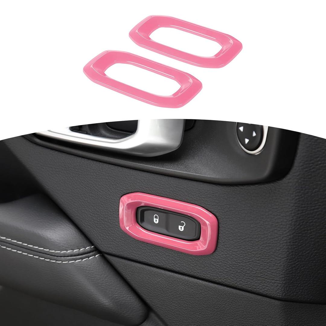 RT-TCZ for Wrangler JL Door Lock Switch Button Trim Cover Pink for Jeep Wrangler JL JLU Gladiator JT 2018-2024 Pink Interior Accessories 2pcs