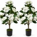 Faux Hydrangea Tree 3ft Set of 2 with White Flowers in Pot | Realistic White Hydrangea Blooms,UV Resistant,Potted Flower Tree with Moss,Low Maintenance,for Indoor Outdoor Porch Decor