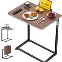 Tv Tray Table,Extra Large Dinner Food Tray Table,Couch & Bed Eating Desk,Heavy Duty Folding Laptop Side Table with 8Height&90 Tilt Adjustable,C-Shaped End Table with Phone/Tablet Slot Walnut
