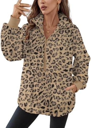 Rapbin Women Half Zip Pullover Long Sleeve Casual Fuzzy Sherpa Fleece Jacket Sweatshirts Winter Outerwear Top with Pockets Large