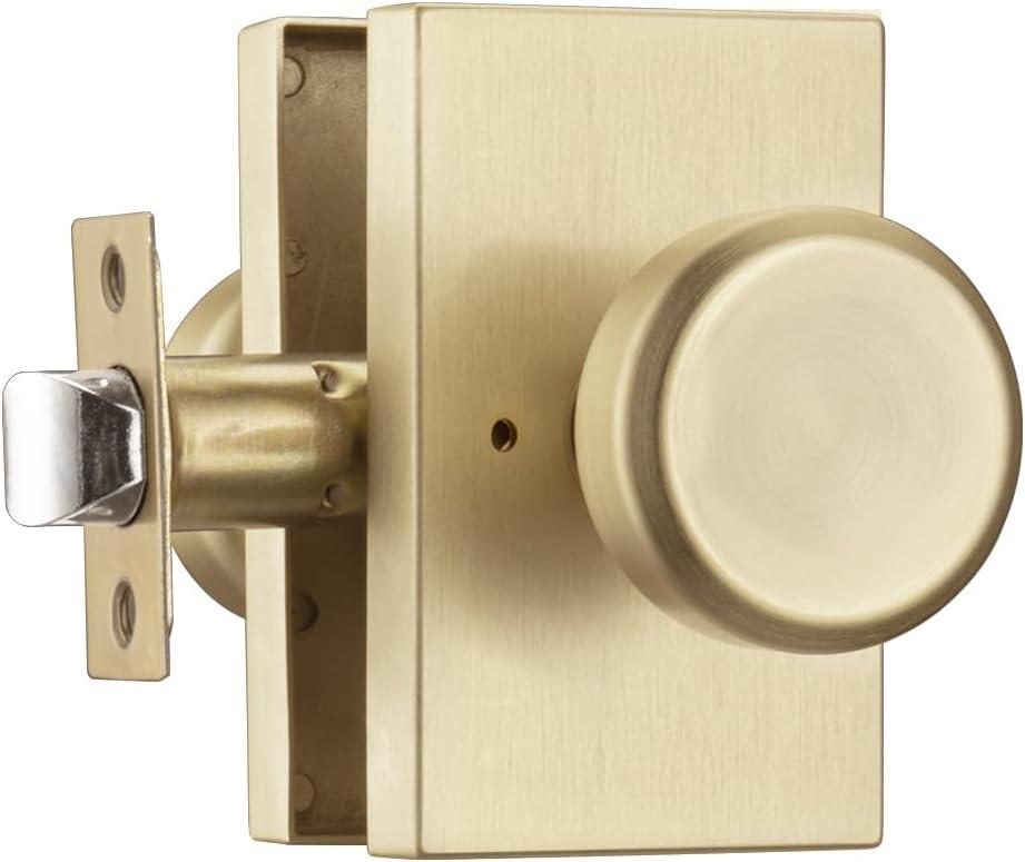 Gold Door Knob with Push Lock for Privacy, Satin Brass Bedroom & Bathroom Door Knob, Easy Install for Interior