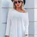 FEMLE Womens Oversized Mesh Sheer Sparkly Top Glitter See Through Tops Tee Shirt Long Sleeve Concert Rave Party Outfits, White(No Cami) S