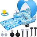 Motorized Pool Float for Adults with Canopy, Inflatable Pool Lounger with Dual Motors, Cup Holders, Foot Pump, Raft Holds up to 220lb, Electric Floaty for Lake Summer Water, 65.75" x 43.31"