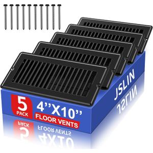 4x10 Floor Regsiter Vent Covers for Home Floor Wall Ceiling - Black with Screws for Easy Installation - Heavy Duty Steel Walkable Finish for Quiet Adjustable Air Vent Cover 4 x 10 - 5 Pack