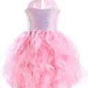 Tutu Dress for Toddler Baby Girl, Sequin Sleeveless Tulle Skirt, Tulle Dress for Wedding, Birthday Party, Special Occasion (Pink, 8-9Y)