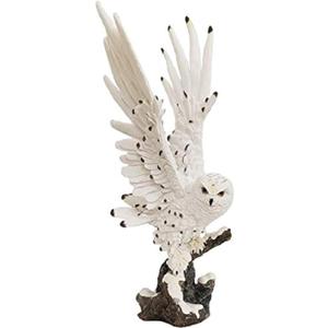 ICE Armor Detailed Craftmanship Snowy Owl Statue Figurine, Owl Perching on Branch Figurine for Shelf Table Counters, Fall Decor for Home, Animal Decorations Christmas Ornaments for Living Room (Medium to Large, 54556-white)